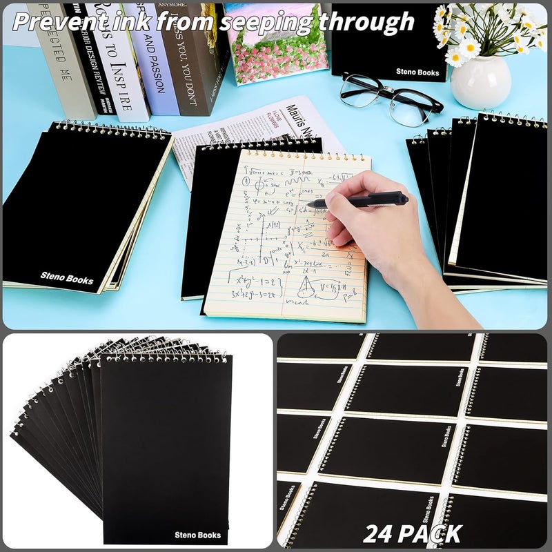 UZLU 24 Pack Steno Pads 6 x 9 in Spiral Top Notebooks Bulk Note Pads 60 Sheets Gregg Rule Writing Paper Steno Notebooks for Students Teachers Men Women Professionals Office School Recording work(Black) - Image 5